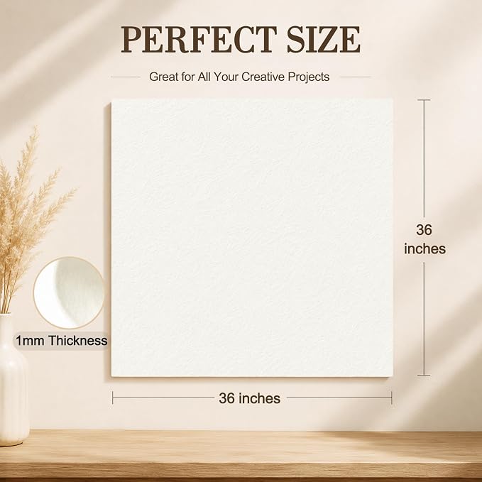 White Large Felt Fabric 36" x 36", 1mm Stiff Felt Sheet, Nonwoven Fabric - Image 3