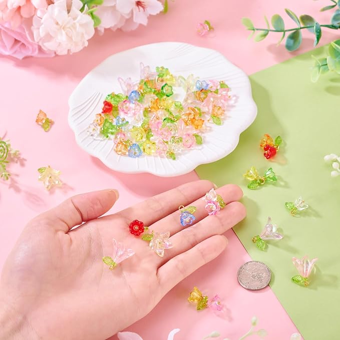 FASHEWELRY 21Pcs 7 Colors Transparent Acrylic Flower Charms 28mm Crystal Clear - Image 5