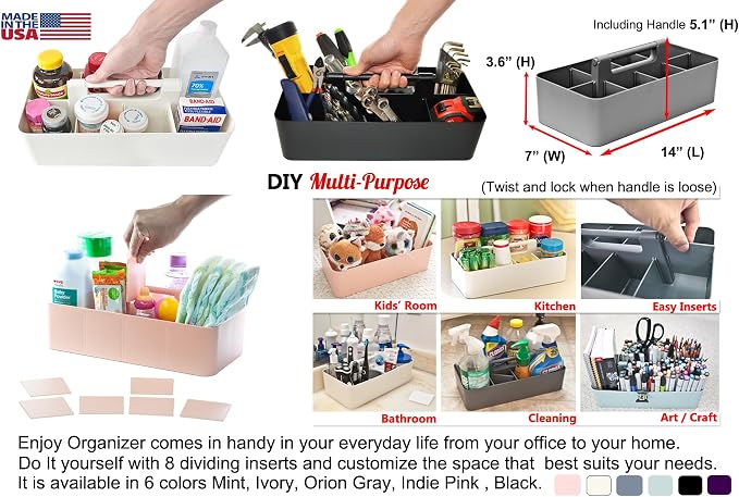 Portable Caddy American Made, DIY Dividers, 8 Compartments, Supply Organizer - Image 2