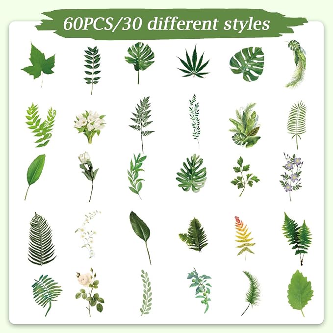 Imeepa 60Pcs Plants Stickers Transparent Scrapbooking Stickers | Waterproof - Image 3