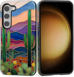 for Samsung Galaxy S23 Case, Stained Glass Cactus Pattern Glossy 2 in 1 by Teonvpu