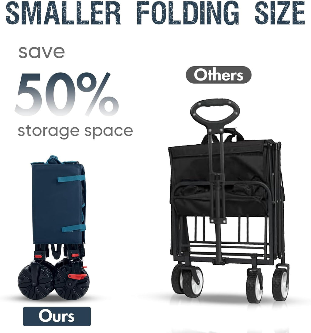 PORTAL Collapsible Wagon with Brakes, Heavy Duty Utility Cart with All-Terrain Wheels, Portable Folding Wagons for Camping, Beach, Garden, Shopping, and Groceries