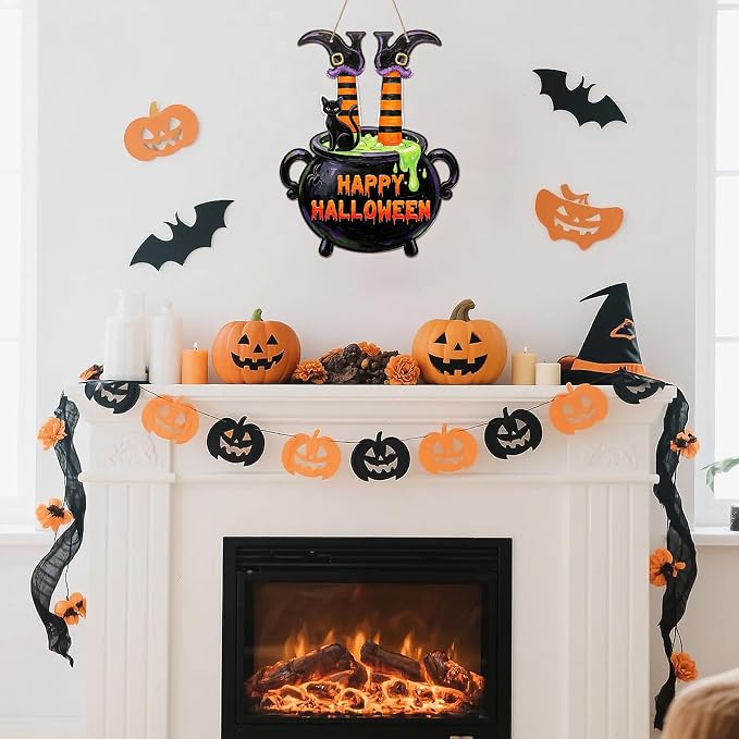 Paintable Halloween Ornaments 3 Sets, Wooden Happy Halloween Cauldron Ornaments - Image 4