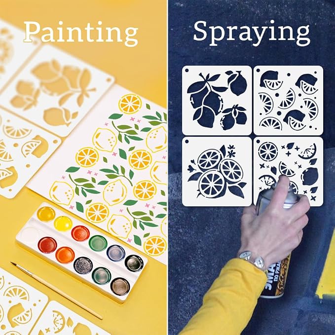 9Pcs Lemon Stencils for Painting, 5.9"x 5.9" Reusable Lemon Slices Stencil - Image 3