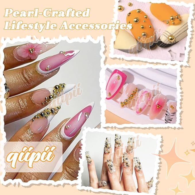 qiipii 1650PCS 5mm Shiny Gold Round Half Round Pearls - Image 5