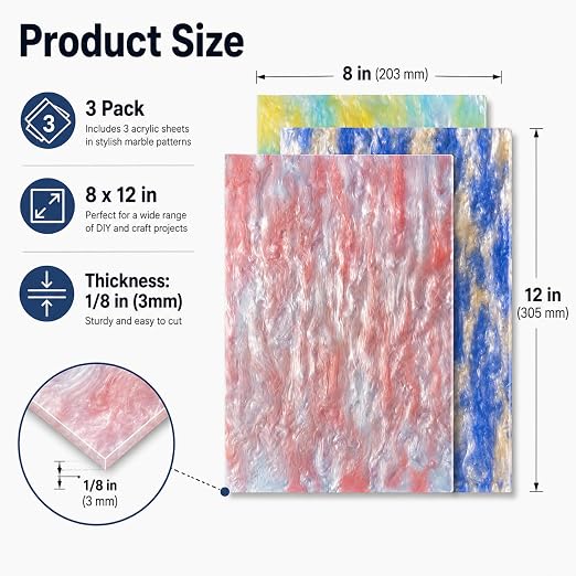 TOEPODO Pearlescent Marble Acrylic Sheets, 1/8" Thickness, Opaque Cast Pearl - Image 2