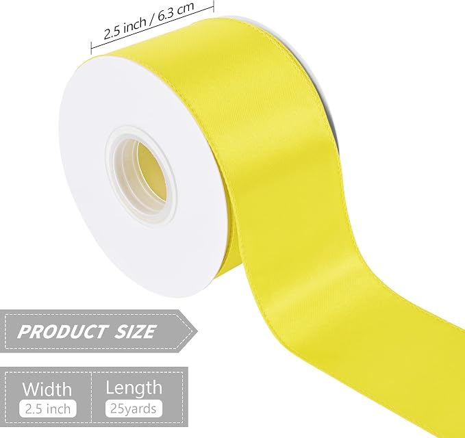 Yellow 2.5 Inch Continuous 25 Yards Satin Wired Ribbon - Image 2
