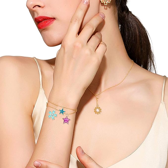 SANNIX 220Pcs Bracelet Charms Assorted Gold Plated Enamel Charms Necklace - Image 6