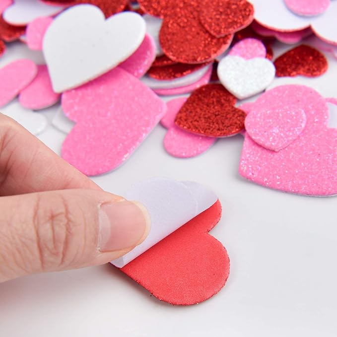 Coopay 300Pcs Foam Stickers Glitter Hearts Foam Stickers Self Adhesive Heart - Image 4