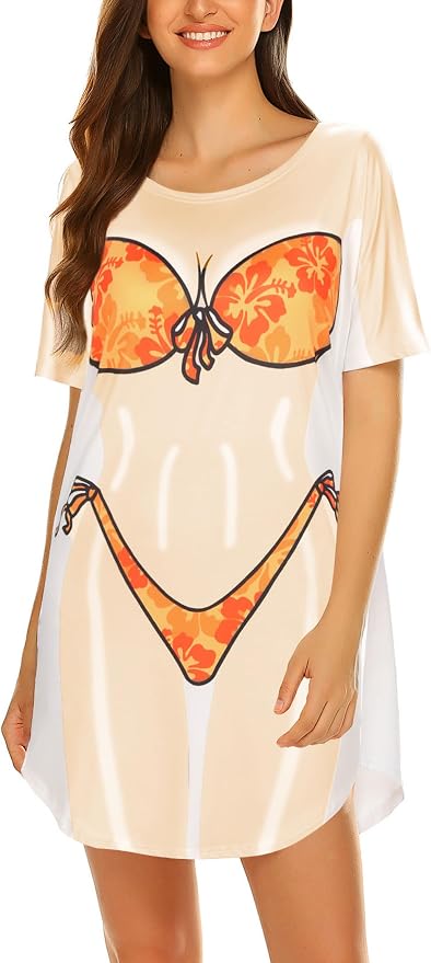 Ekouaer Women's Bikini Shirt Cover Up Short Sleeve Cute Bikini Print Cover-Up by EKOUAER