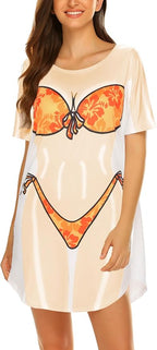 Ekouaer Women's Bikini Shirt Cover Up Short Sleeve Cute Bikini Print Cover-Up by EKOUAER