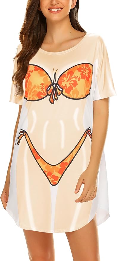 Ekouaer Women's Bikini Shirt Cover Up Short Sleeve Cute Bikini Print Cover-Up by EKOUAER