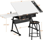 Yaheetech Adjustable Drafting Table Art Desk, Storage Drawers & Stool - Image 3