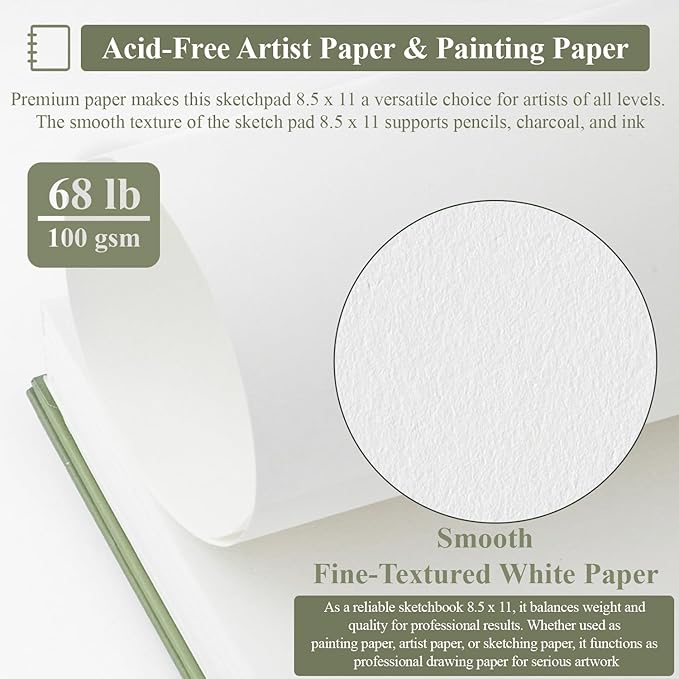 Sketch Book 8.5"x11", Spiral Sketchbook Pack of 2, SuFly 200 Sheets Acid Free - Image 3