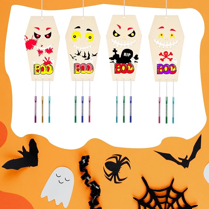 Wooden Coffins Wind Chime Ornaments Painting Craft, 6 Style Cutouts - Image 7