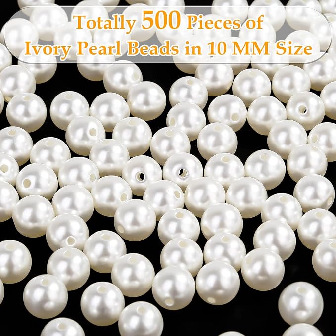 Pearl Beads for Craft, Anezus 500pcs Ivory Faux Fake Pearls, 10 MM Small Sew on - Image 4