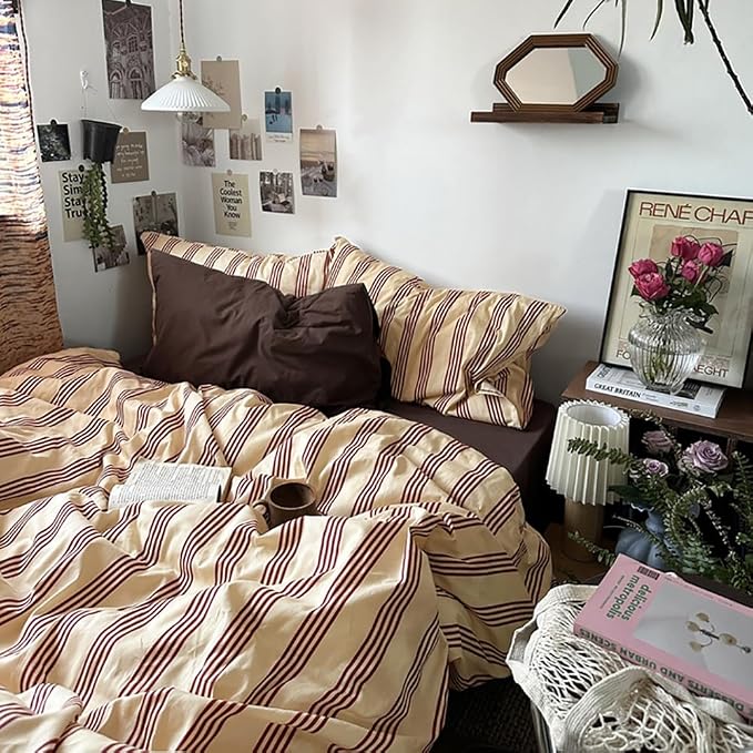 Nayoroom Striped Duvet Cover Queen Size Vintage Brown Striped Duvet Cover 3 - Image 3