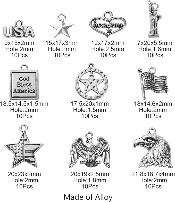 DanLingJewelry 100Pcs 10 Styles Patriotic Charms - Image 2