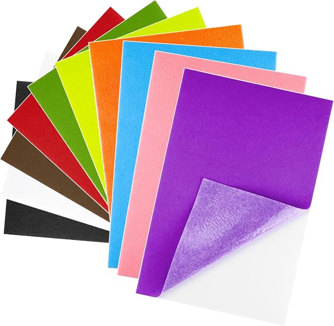 10PCS Multicoloured Self Adhesive Felt Fabric Sheets Sticky Felt Sheets by Bringsparkletoeverydaylife