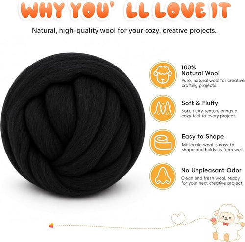 1.76oz Wool Roving: Needle Felting Wool White Roving Wool Felting Supplies Pure - Image 2