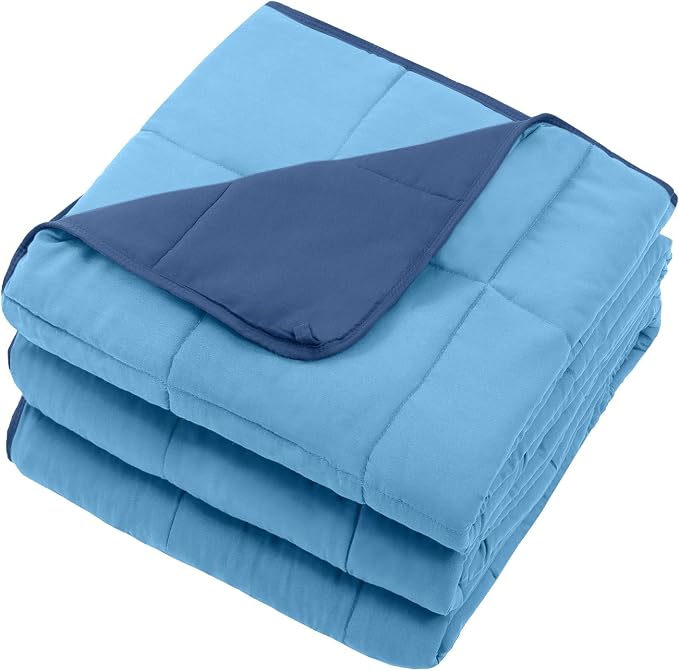 Blue Weighted Blanket for Adults 12lbs, Queen Size Cooling Heavy Throw Blanket - Image 8