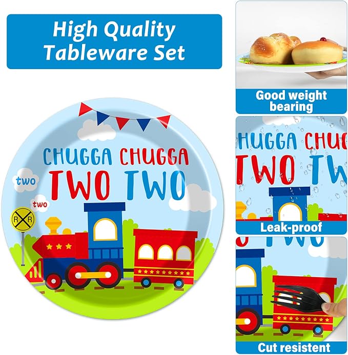 100 PCS Chugga Chugga Two Two Party Supplies Set Train Plates and Napkins 2nd - Image 4