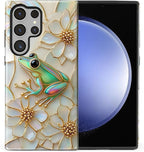 for Samsung Galaxy S24 Ultra Case, Stained Glass Frog Flowers Pattern Glossy 2 by Teonvpu