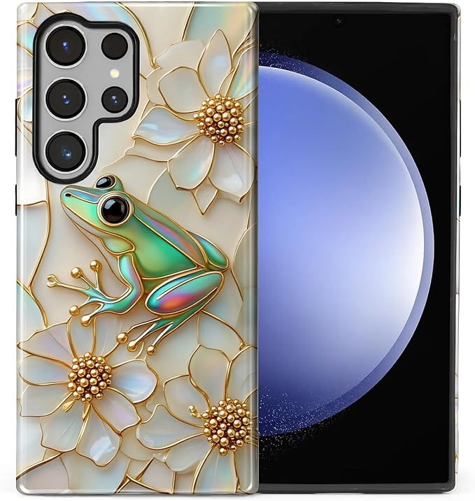 for Samsung Galaxy S24 Ultra Case, Stained Glass Frog Flowers Pattern Glossy 2 by Teonvpu