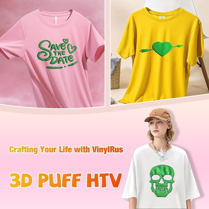 VinylRus Green Puff Vinyl Heat Transfer -12” x 6ft Puffy 3D Iron on Vinyl - Image 3
