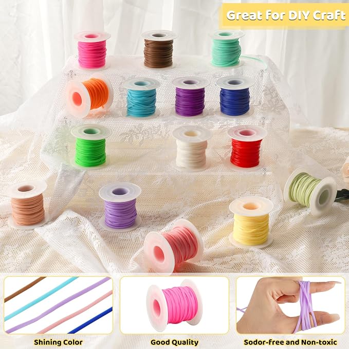 KAMJUNTAR Macaron Matte Lanyard String, 15 Rolls Gimp Boondoggle String Plastic - Image 4