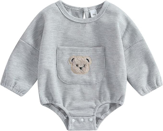 Douhoow Cute Baby Sweatshirt Romper Waffle Knit Baby Clothes Infant Girl Boy Fall Winter Outfits