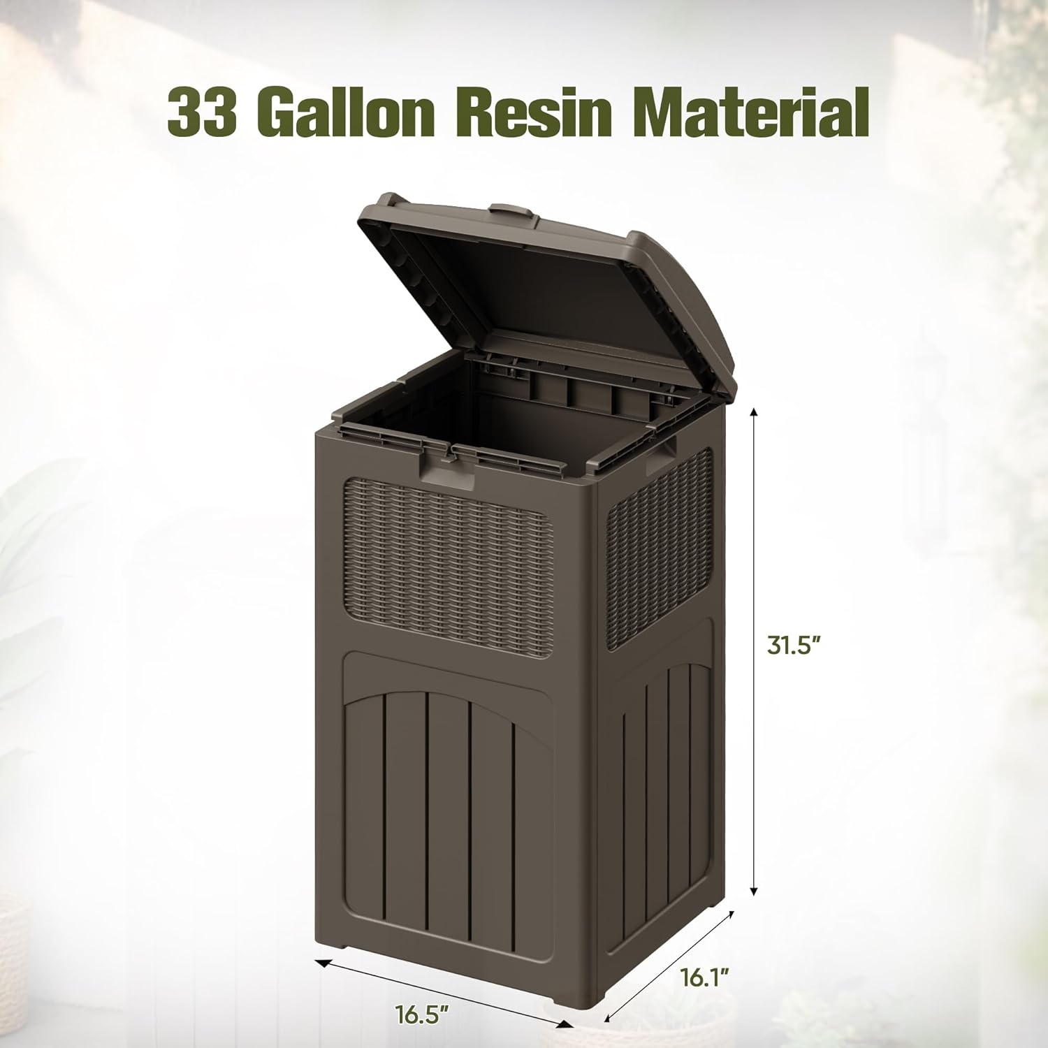 Devoko 33 Gallon Outdoor Trash Can, Hideaway Garbage Bins with Tiered Lid, Waterproof Resin Outside Waste Bins for Patio, Outside Pool, Backyard and Deck(1, Deep Brown)