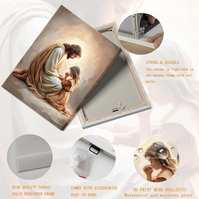 Jesus Praying with Girl Wall Art Canvas Poster Print, 8x10in | Wrapped Canvas - Image 2