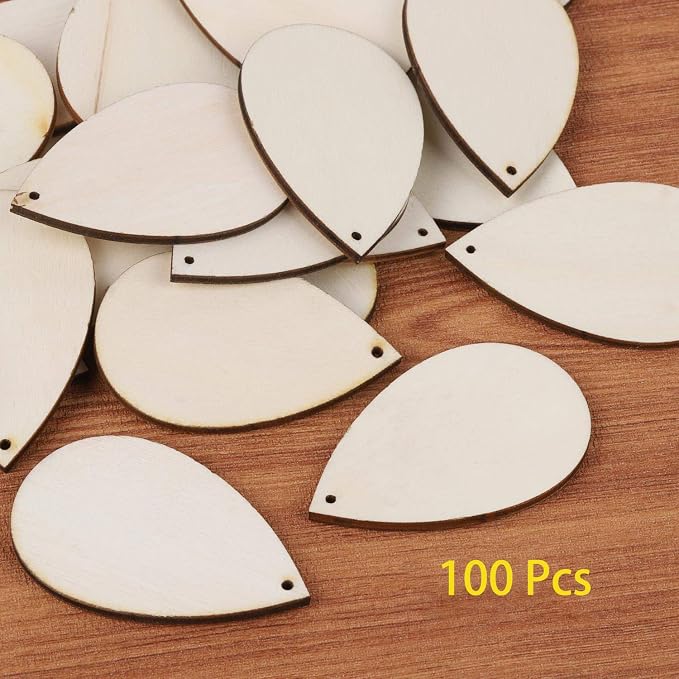 100 Pieces Unfinished Blank Wood Teardrop Earring Pendant - Image 2