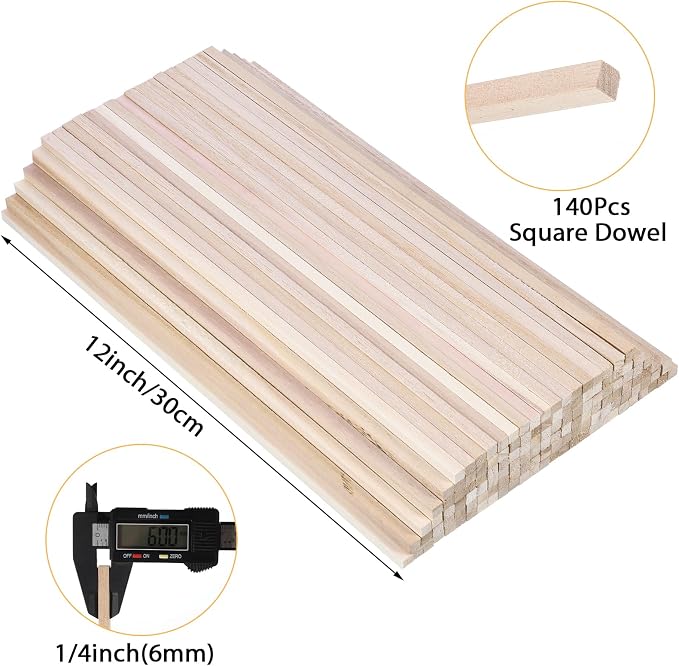 140-Pack Balsa Wood Sticks 1/4" x 12" Square Dowel Rods - Image 2