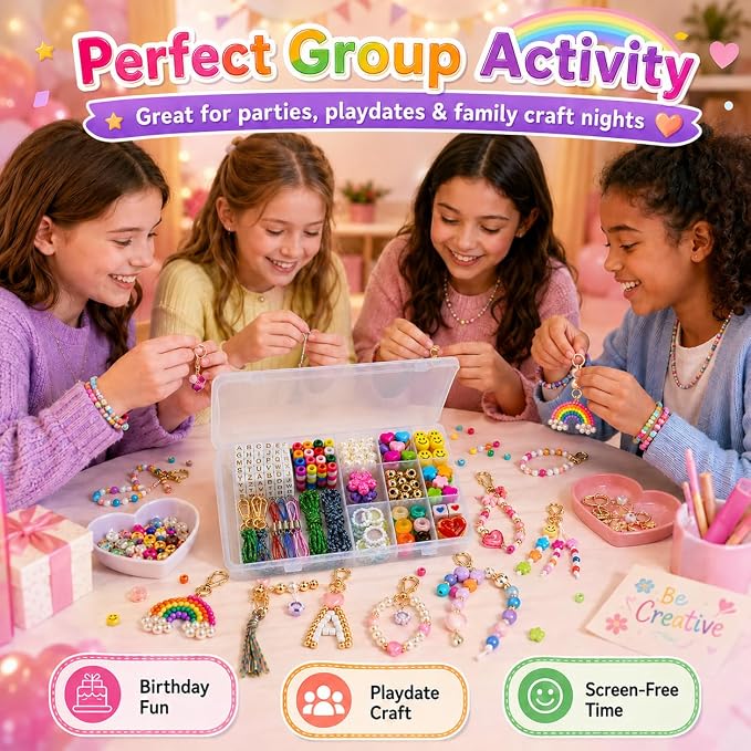 431PCS DIY Beaded Keychain Making Kit, Bag Charm Making Kit | A-Z Alphabet Beads - Image 7