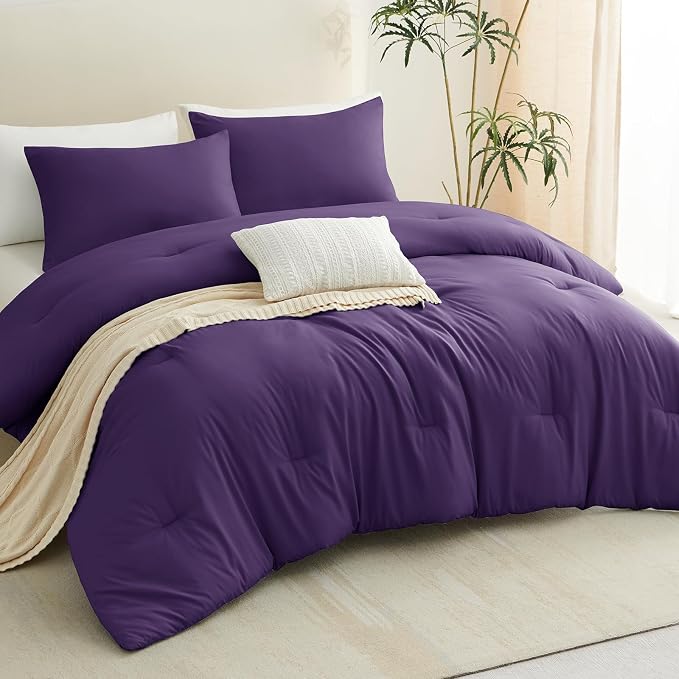 CozyLux Twin Comforter Set Purple, 2 Pieces Twin Extra Long Solid Breathable - Image 9