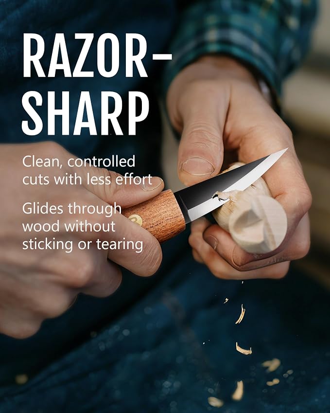 ravs Whittling Knife with Leather Sheath, Wood Carving Knife with High Carbon - Image 2
