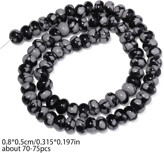 Songxi 5x8mm Natural Snowflake Obsidian Stone Rondelle Beads, Gemstone - Image 2
