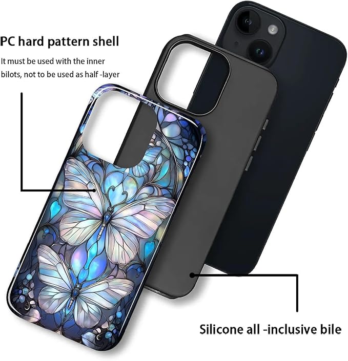 ZHEGAILIAN Case for iPhone 13 14, Stained Glass Butterfly Aesthetic Durable - Image 2