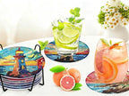 8 PCS Diamond Art Coasters Kits Lighthouse Diamond Painting Coaster | Diamond - Image 8