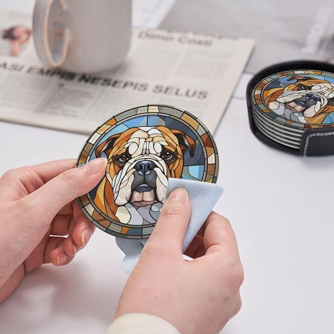 Drink Coaster Set of 6, Bulldog Dog Mom Lover Gift, Leather Drink Coasters - Image 7