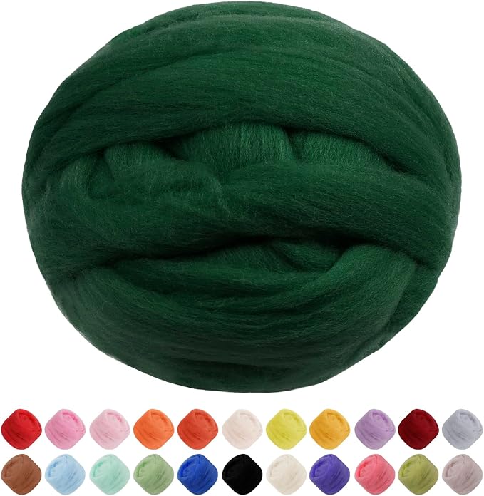 JeogYong Needle Felting Wool, 7.05oz Wool Roving Chunky Wool Yarn, Dark Green by JeogYong