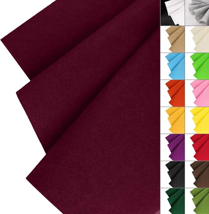 IONTACH 36" X 36" Burgundy Stiff Felt Fabric 1.2mm Thick | Felt Sheet by IONTACH