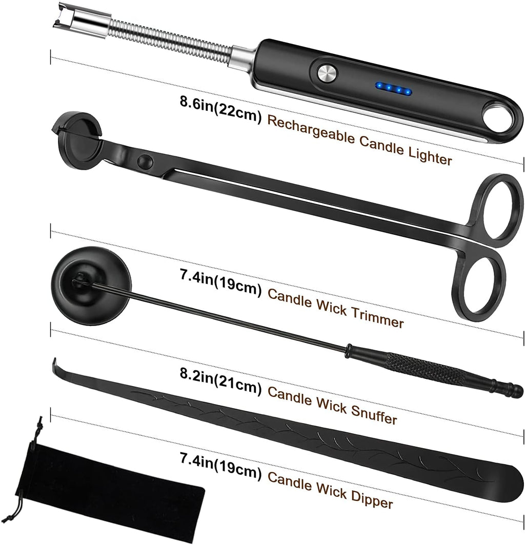 Lsnisni Candle Wick Cutter and Trimmer Set, Electric Lighter, Wick Dipper - Black, 4-Piece, Mom Birthday Gift