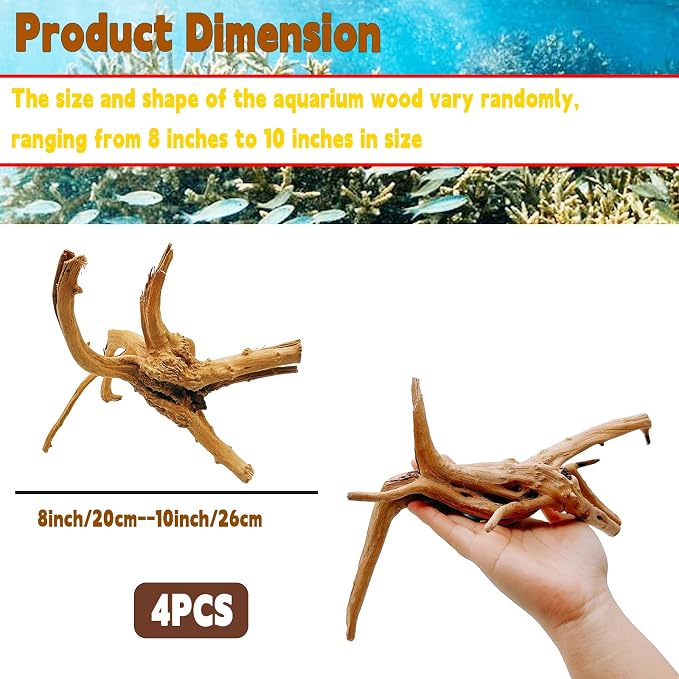 Hamiledyi 4PCS Driftwood for Aquarium 8-10in Natural Spider Wood Reptile - Image 2