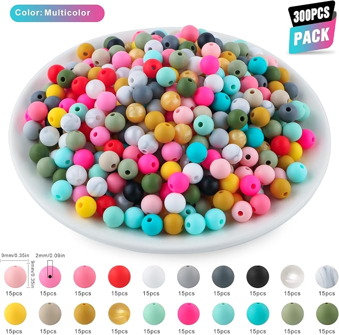 300Pcs Silicone Beads 9mm Mix Color, Bulk Silicone Beads 9mm - Image 2