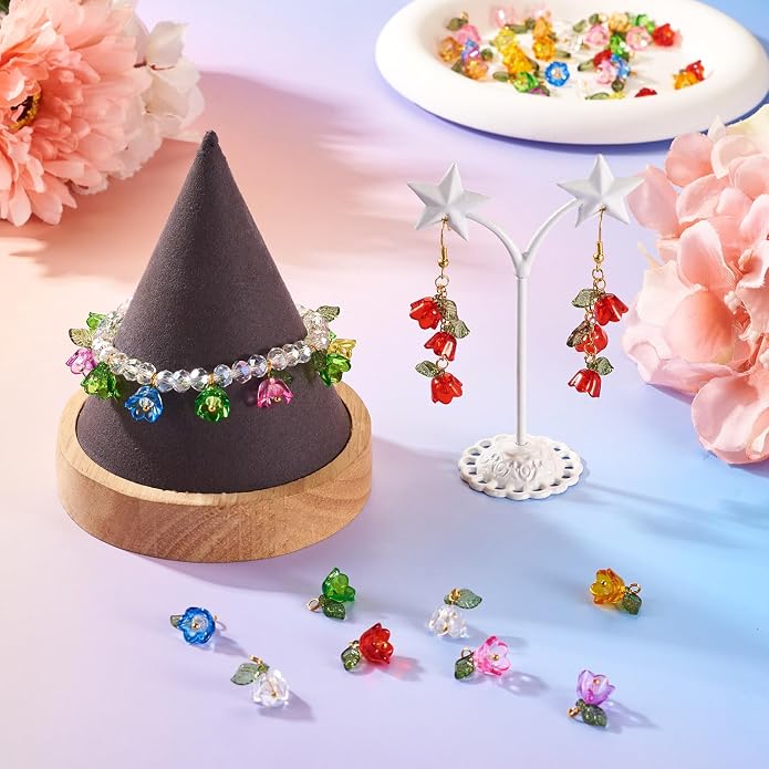 Cheriswelry 100pcs Flower Bracelet Charms Leaf Flower Acrylic Dangle Pendants - Image 2