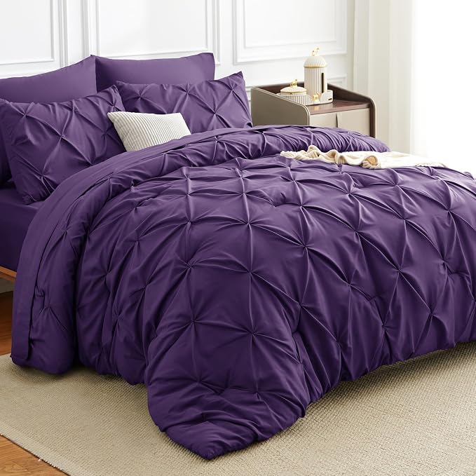 CozyLux King Size Comforter Set Purple, 7 Pieces Pintuck Bed in A Bag Purple - Image 4