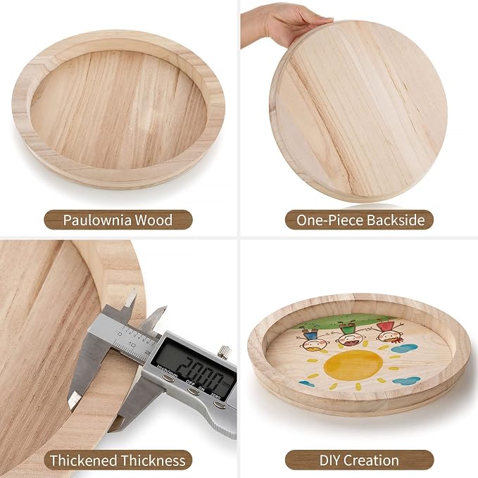 Hanobe Unfinished Round Wooden Craft Trays - Image 6